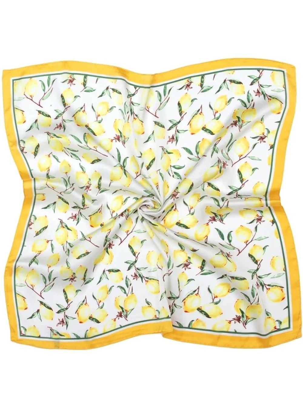 Yellow Lemon Print Satin Scarf Bandana 27 inch